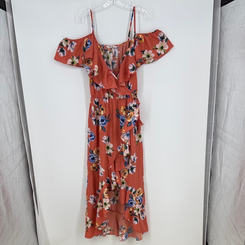 Blush Salmon Floral Ruffle Off-Shoulder Dress size large